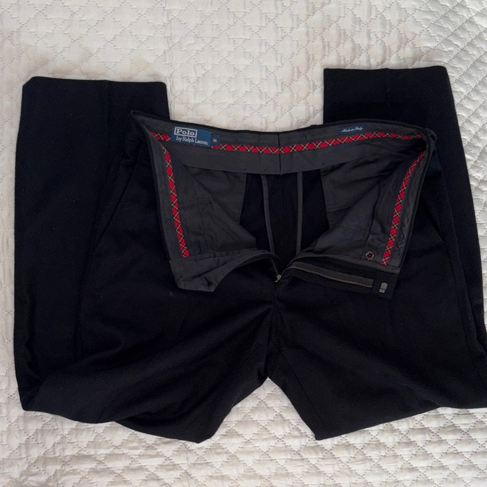 Ralph Lauren Black Wool Dress Pants with Red Argyle Trim - Read Description
